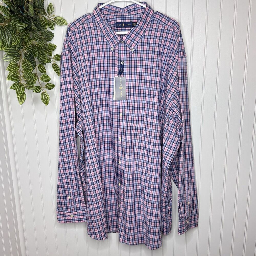 Polo Ralph Lauren Shirt Mens 4XB T Bright Plaid Button Blue Purple Pink New $110